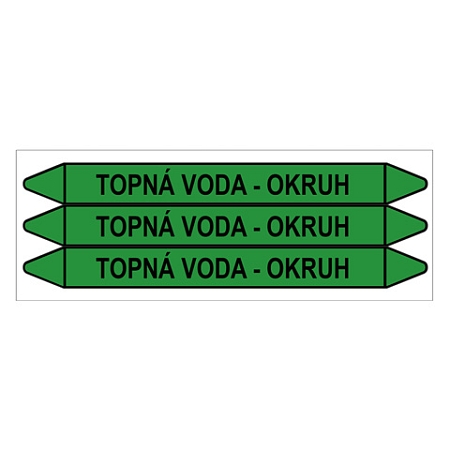 Značení potrubí, topná voda - okruh,3 ks, 355 × 37 mm